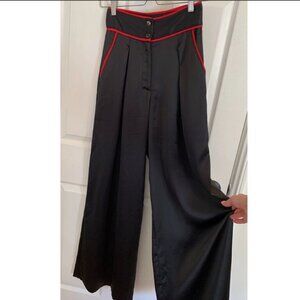 STAUD size 4 Satin Wide Leg Pants Black/Red High Waisted